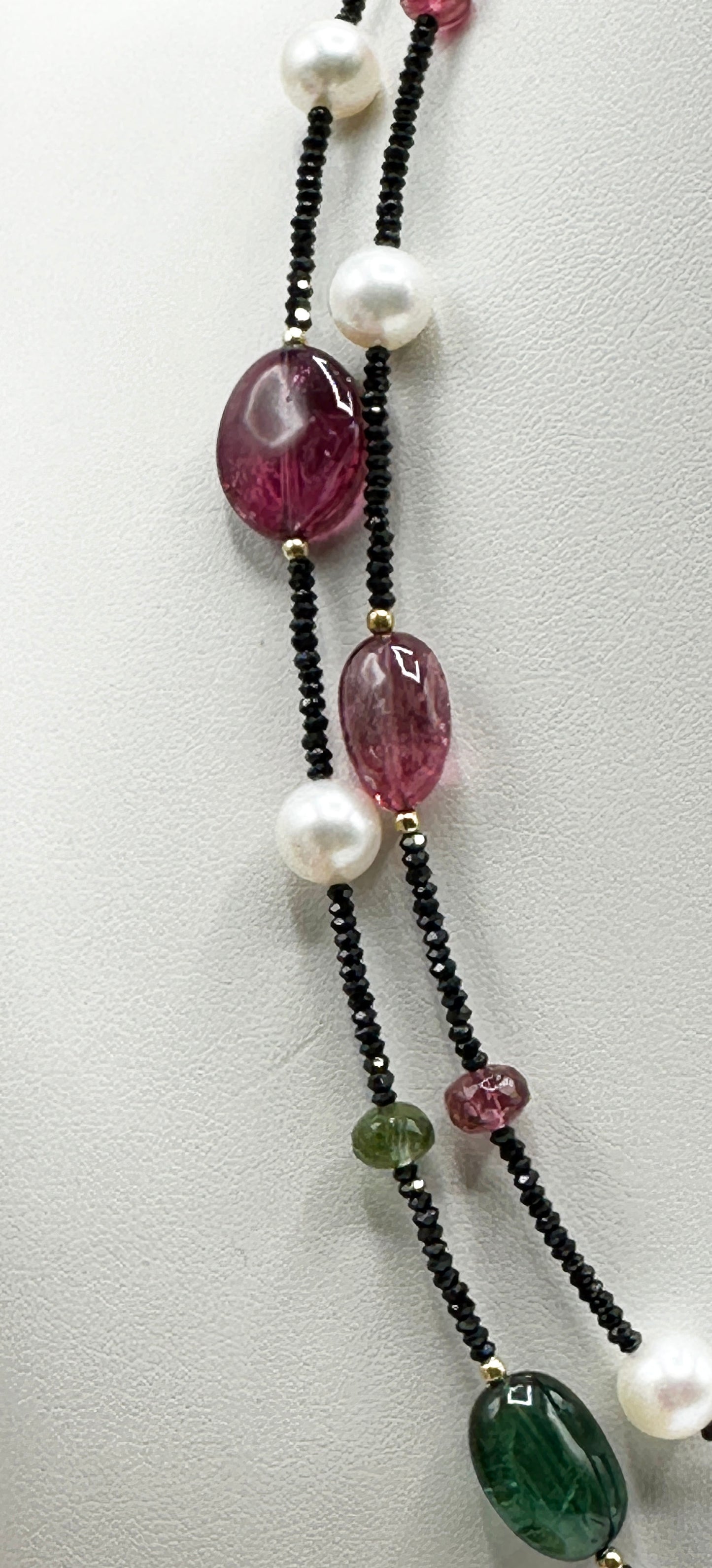 Lange Turmalin Kette mit Perlen