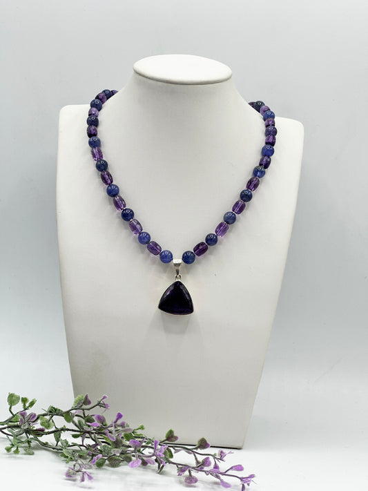 Amethyst Anhänger mit Tansanit & Amethyst Halskette