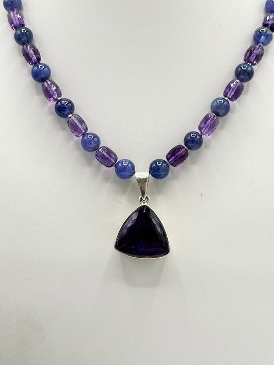 Amethyst Anhänger mit Tansanit & Amethyst Halskette