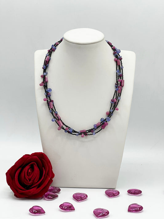 Mehrreihige Rubin & Tansanit Halskette