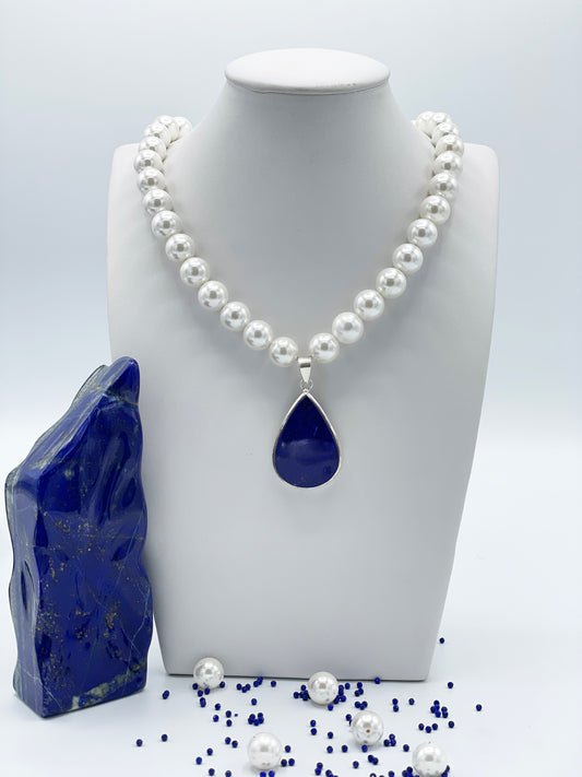 Lapislazuli Anhänger mit Shellperle Halskette