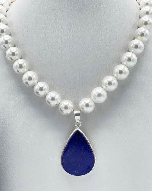 Lapislazuli Anhänger mit Shellperle Halskette