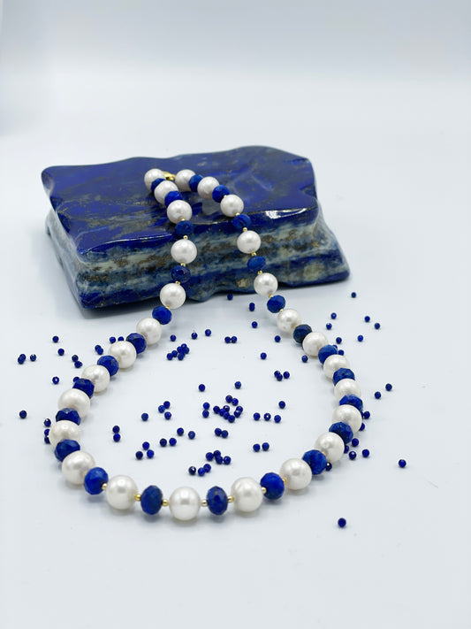 Lapislazuli & Perle Halskette