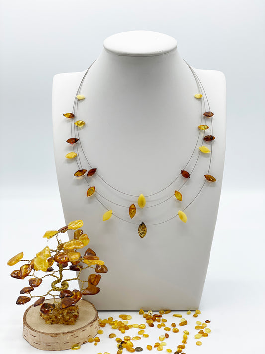 Dreireihige Bernstein Halskette