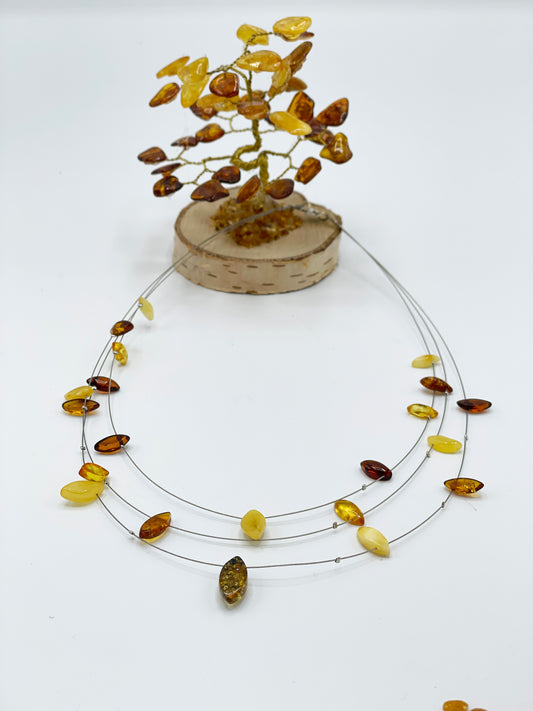 Dreireihige Bernstein Halskette