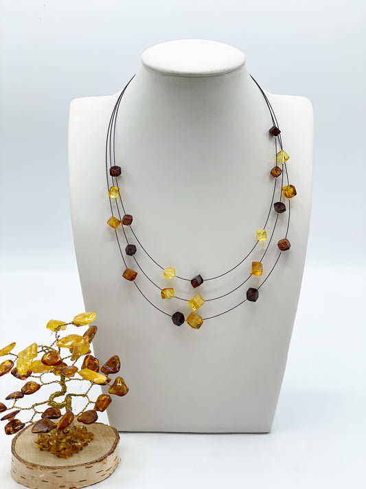 Dreireihige Bernstein Halskette