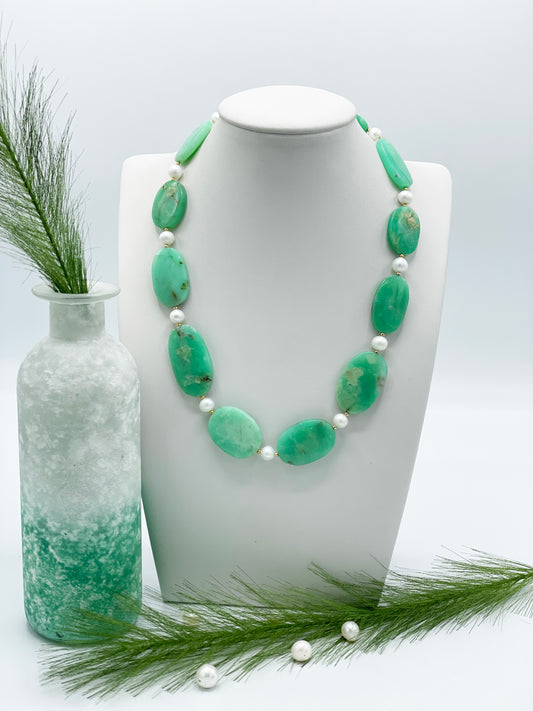 Chrysopras & Perle Halskette